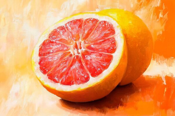 Lebendige Grapefruit auf Farbenspiel