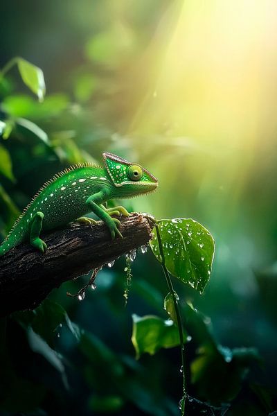 Lebensfrohes Chamäleon im Regenwald