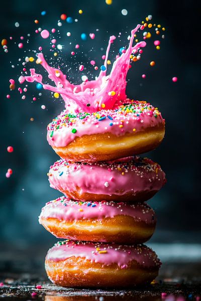 Leckere Donuts mit buntem Spritzereffekt