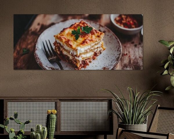 Leckere Lasagne auf rustikalem Teller