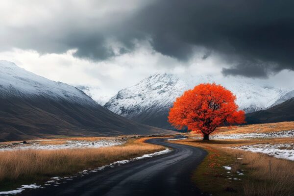 Leuchtender Baum in winterlicher Landschaft