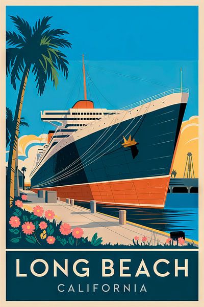 Long Beach, California Vintage Travel Poster