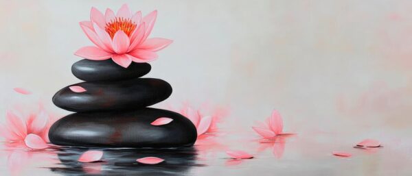 Lotusblüte und Steine im Zen-Stil