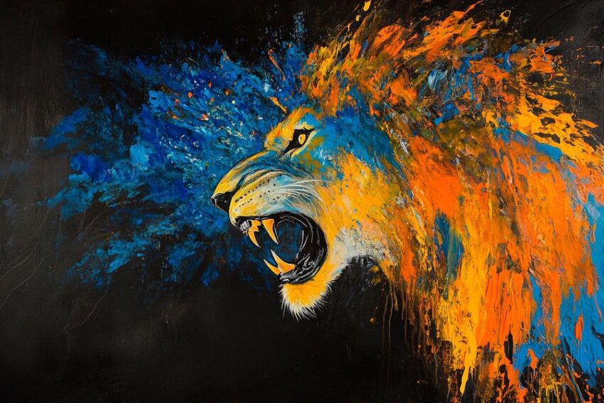 Löwe in kraftvollen Farben gemalt