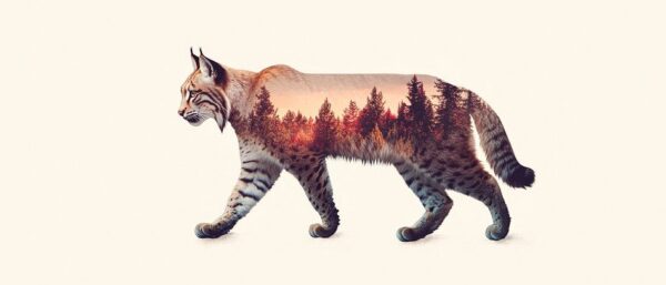 Luchs mit Waldmotiv