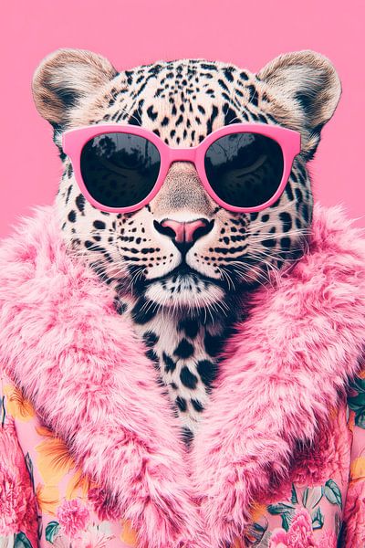 Lustiger Leopard mit pinker Sonnenbrille