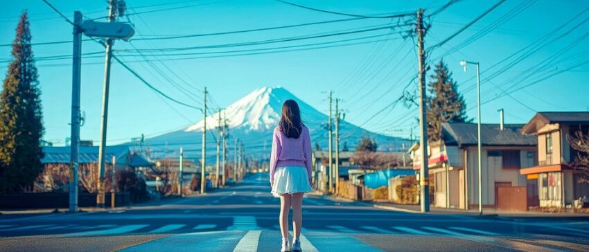 Mädchen vor dem Fuji – Fernsicht