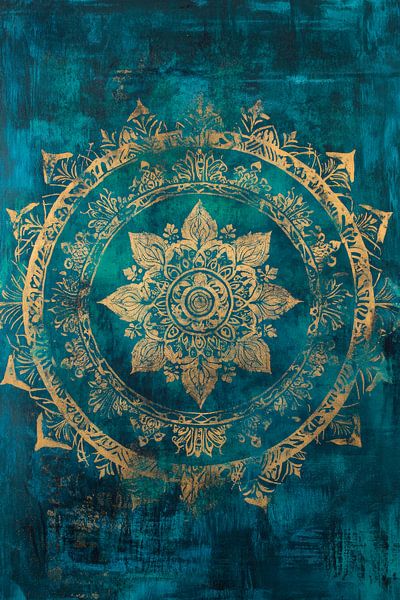 Mandala in gold auf tiefblauem Grund