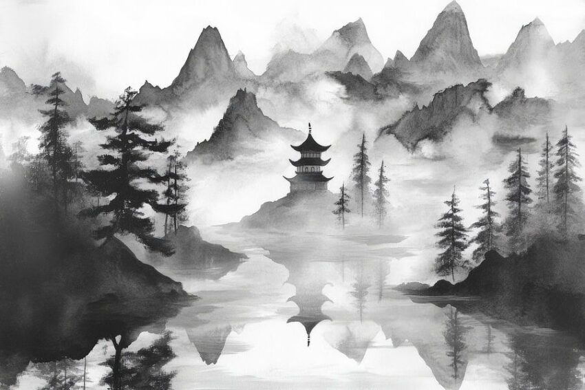 Märchenhafte Berglandschaft im Nebel