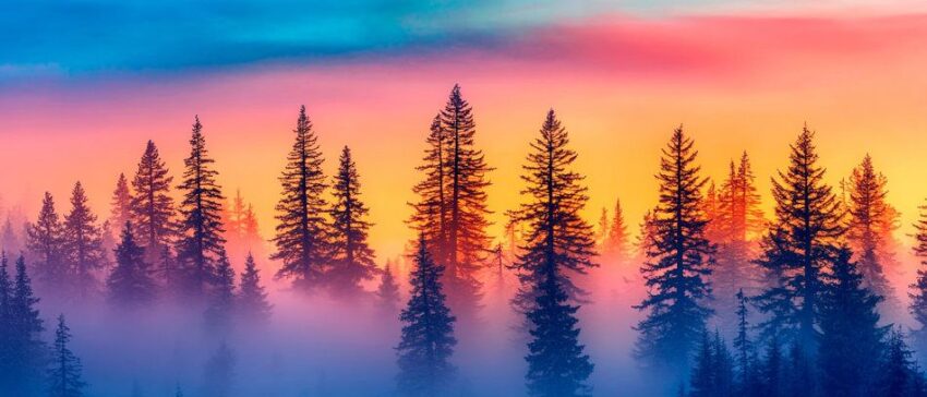 Märchenhafte Waldlandschaft im Nebel