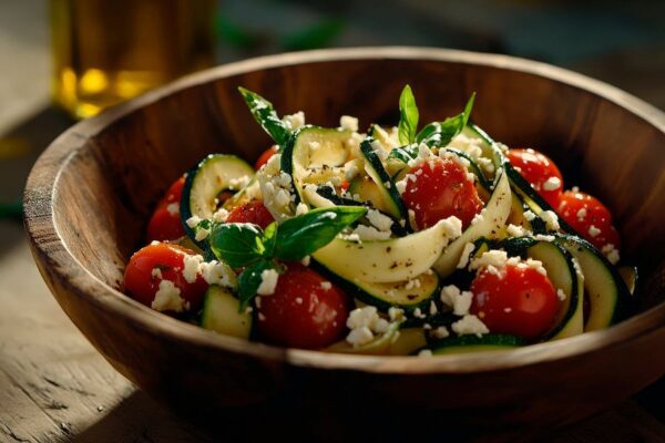 Mediterraner Nudelsalat in Holzschüssel