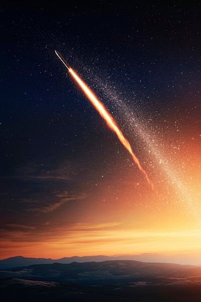 Meteor zieht durch die Abenddämmerung