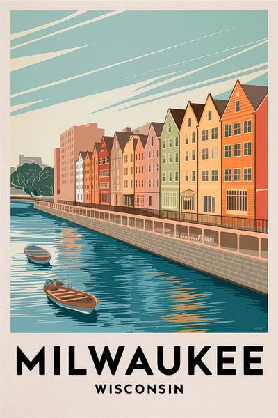 Milwaukee, Wisconsin Vintage Travel Poster.