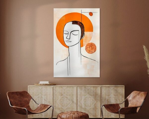 Minimalistisches Portrait mit orangefarbenem Akzent