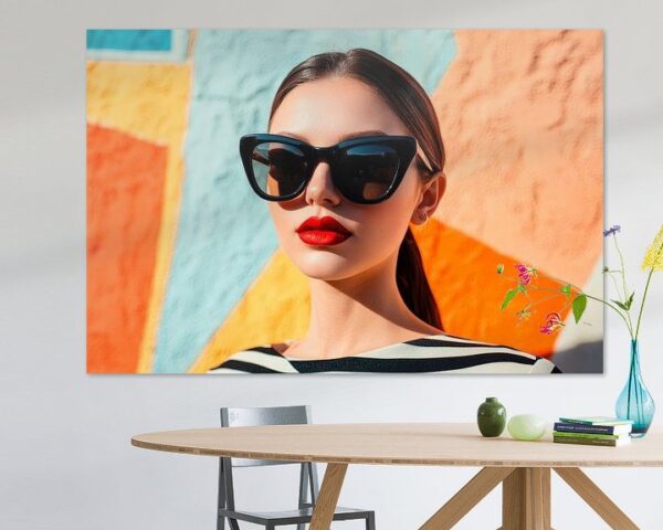 Moderne Frau mit Sonnenbrille und Lippenstift