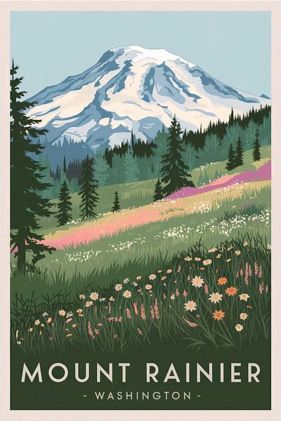 Mount Rainier, Washington Vintage Travel Poster