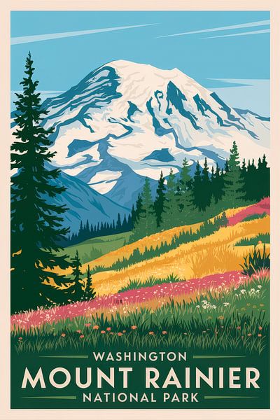 Mount Rainier, Washington Vintage Travel Poster