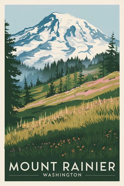 Mount Rainier, Washington Vintage Travel Poster