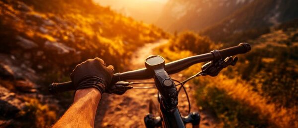 Mountainbike-Fahrt im Sonnenuntergang