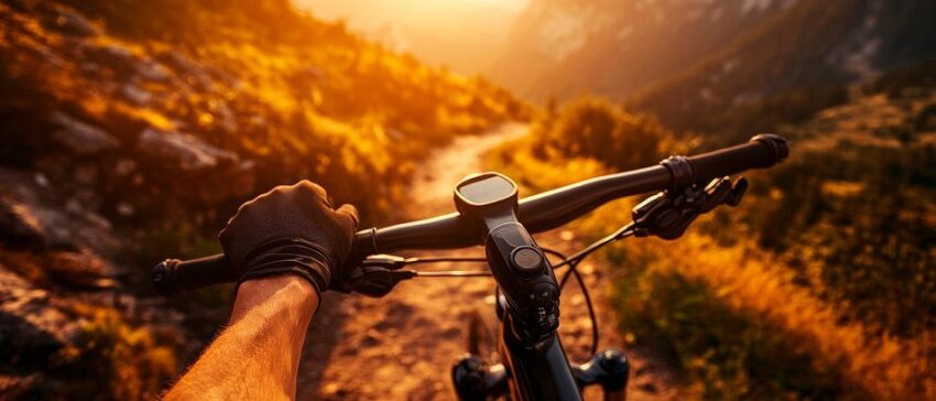 Mountainbike-Fahrt im Sonnenuntergang