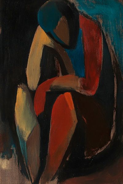 Nachdenkliche Figur in kräftigen Farben