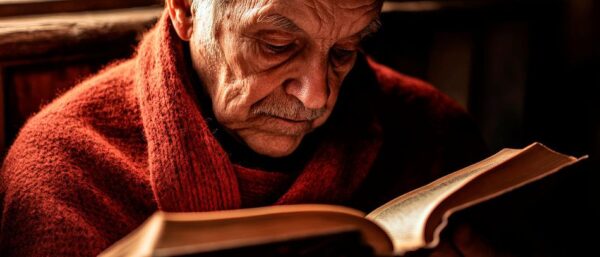 Nachdenklicher älterer Mann mit Buch