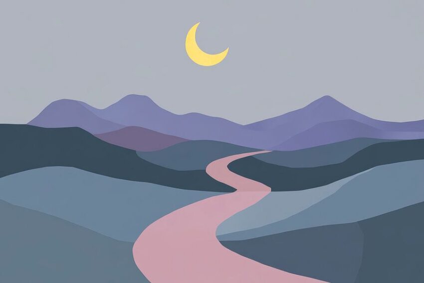 Nachtlandschaft mit sanften Hügeln