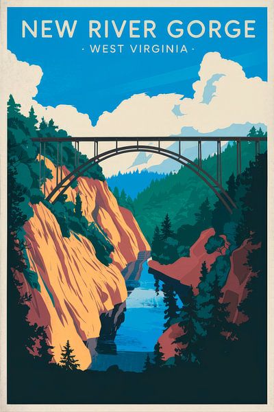 New River Gorge, West Virginia Vintage Travel Poster