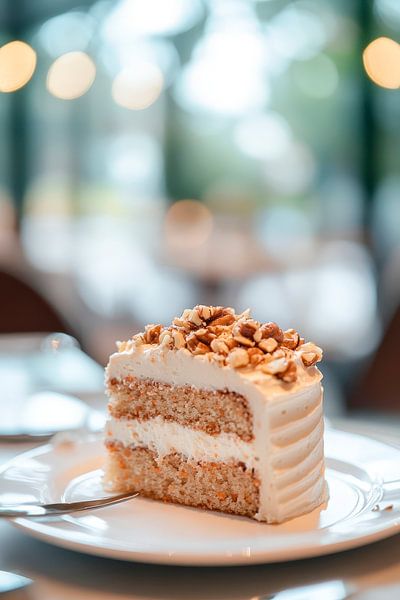 Nusskuchenstück mit Sahnehaube