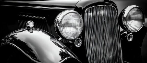 Oldtimer in Schwarz-Weiß – Detailaufnahme