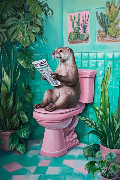 Otter liest Zeitung im Badezimmer