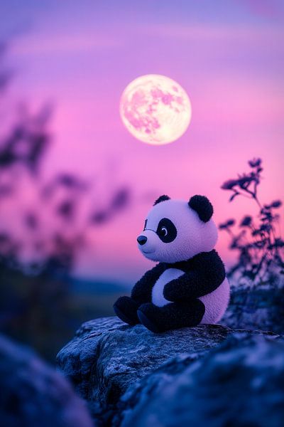 Panda in der Dämmerung mit Vollmond