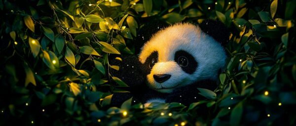 Panda in sanfter Lichtumgebung versteckt