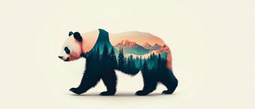 Panda mit Landschaft