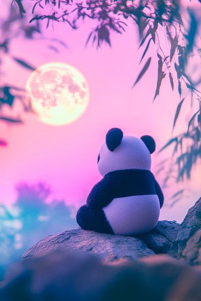 Panda mit Mondlicht – Traumhafte Nacht