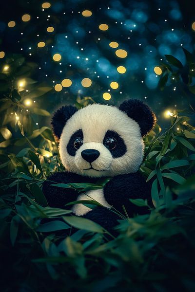 Panda-Teddybär im magischen Lichtspiel