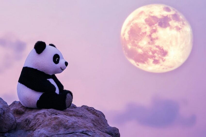 Panda unter dem Vollmond – Traumhaft schön