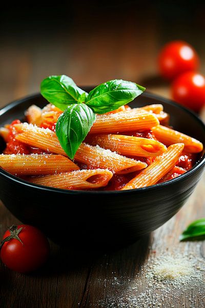 Pasta-Bowl mit frischen Tomaten und Basilikum