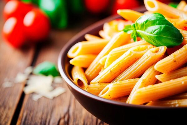 Pasta in schmackhafter Tomatensauce mit Basilikum