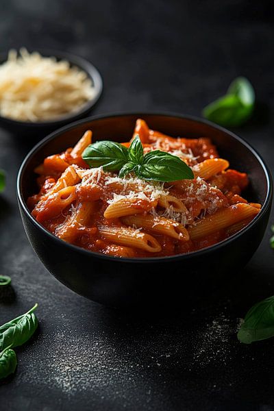 Pasta mit Basilikum in Schüssel – Köstlich