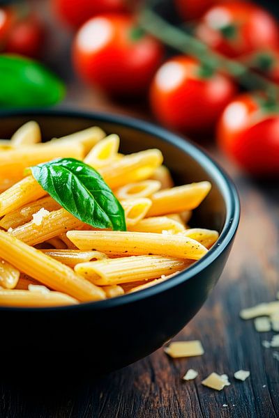 Pasta mit frischem Basilikum und Tomaten