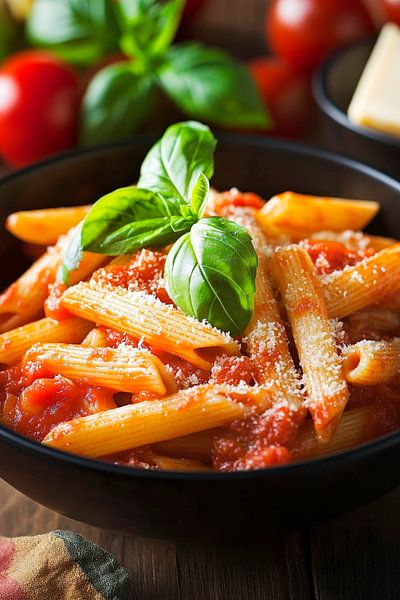 Pasta mit frischer Tomatensoße und Basilikum