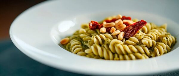 Pasta mit Pesto und sonnengereiften Tomaten