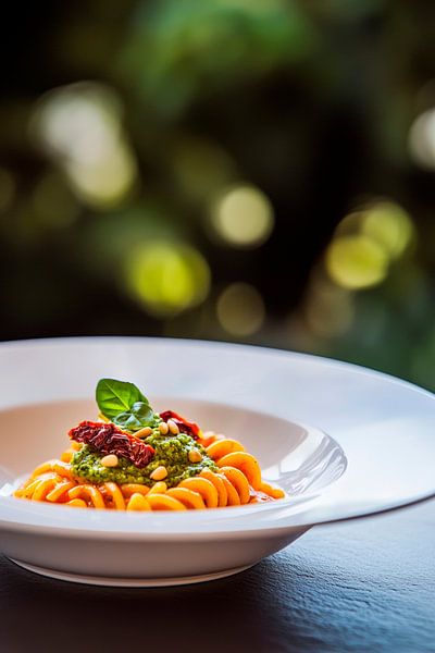 Pasta mit Pesto und sonnengetrockneten Tomaten