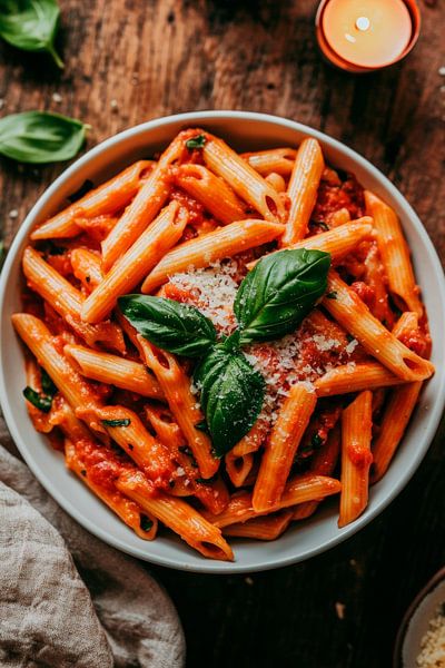 Penne in Tomatensoße mit Basilikum