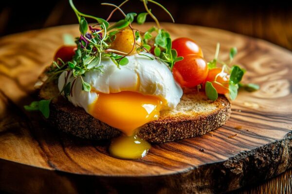 Perfekte Eierspeise auf rustikalem Brot