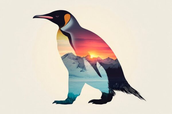 Pinguin im Sonnenuntergang