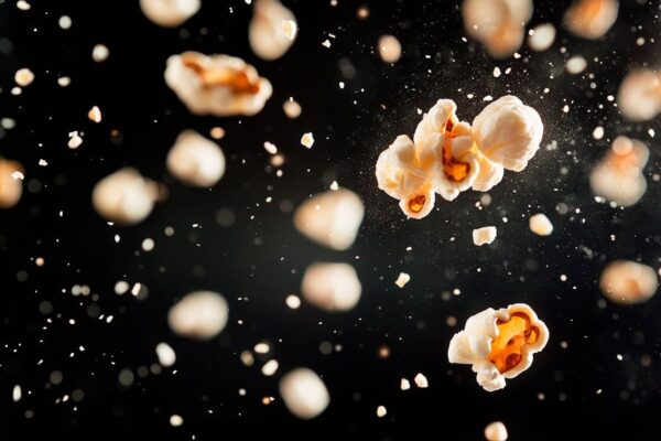 Popcorn Explosion auf Schwarz – Kreativ und Lecker