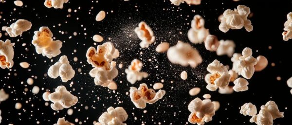 Popcorn explosion auf schwarzem Hintergrund