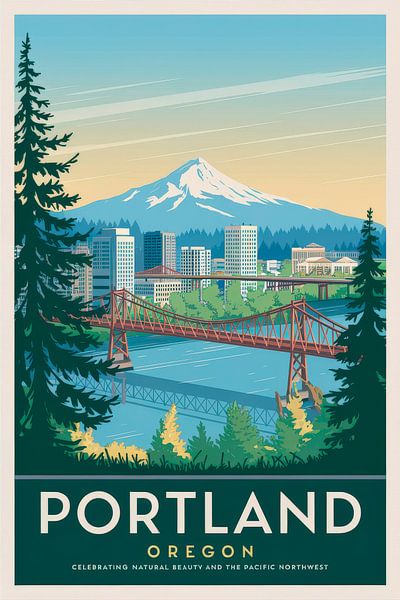 Portland, Oregon Vintage Travel Poster